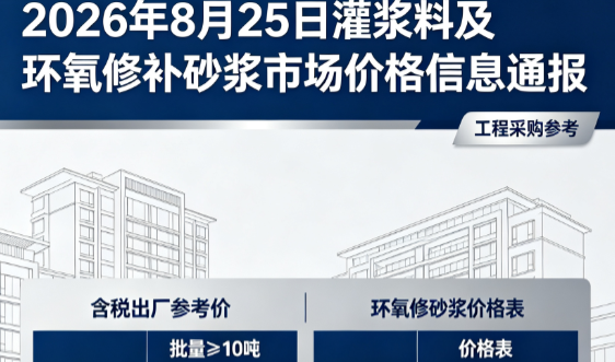 锦江2026年8月25日灌浆料及环氧修补砂浆市场价格信息通报